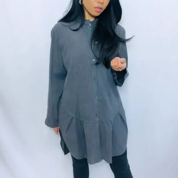 OSKA | Grey Oversized Long Sleeve Button Down Tunic Top - Picture 12 of 13